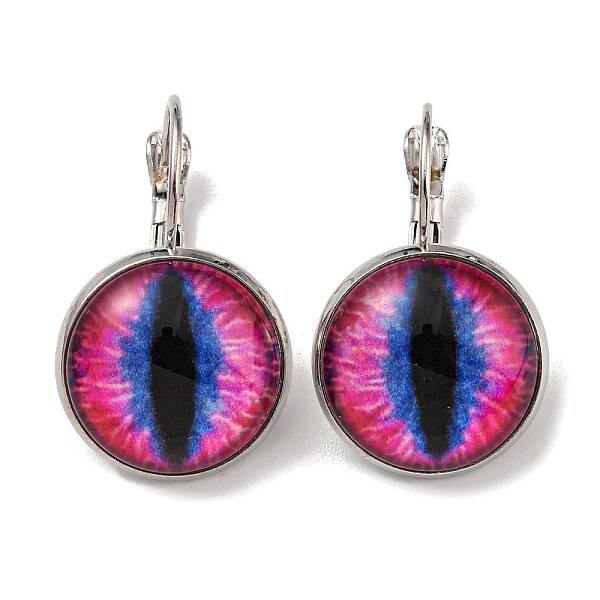 Dragon Eye Glass Leverback Earrings with Brass Earring Pins