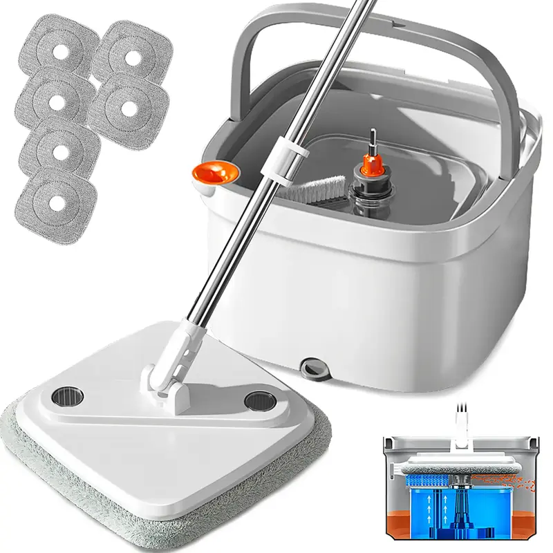 TIKAAATOK Spin Mop and Bucket System with Upgraded Dual Compartment Tank - Includes Thick Washable Microfiber Cleaning Cloth ...