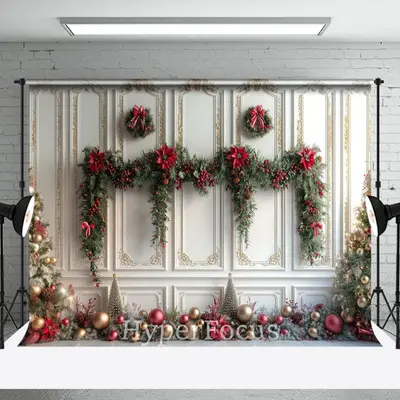 Vintage White Gold Wall Festive Christmas Backdrop - Aperturee