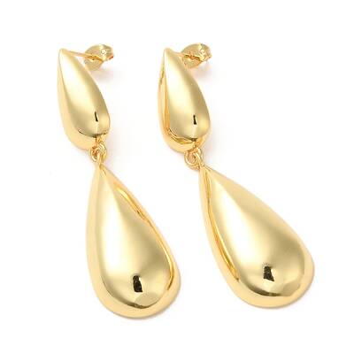 Real 18K Gold Plated Brass Dangle Stud Earrings