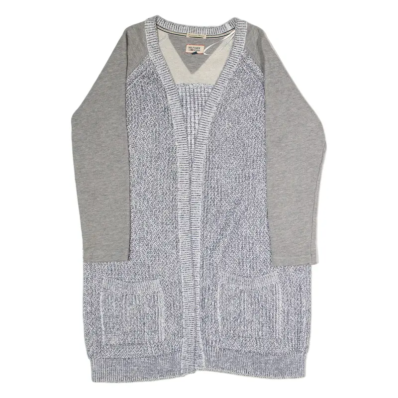 HILFIGER DENIM Wrap Womens Patterned Cardigan Blue V-Neck Chunky Knit M