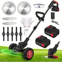 24V Cordless 4-in-1 Lawn Mower/Trimmer/Edger/Brush Cutter w/3 Blade Options - Dual 4.0Ah Battery for Yards & Gardens (Heavy-D...