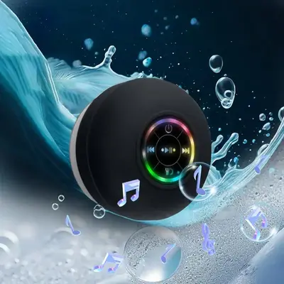 Portable Wireless BT Speaker, IPX4 Shower Wireless Speaker, USB Rechargeable Portable Mini Outdoor Speaker with RGB LED Ligh...