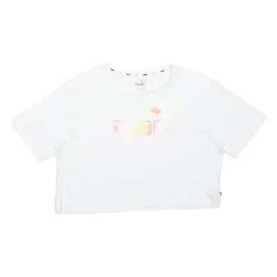 PUMA Cropped T-Shirt White Short Sleeve Womens UK 14