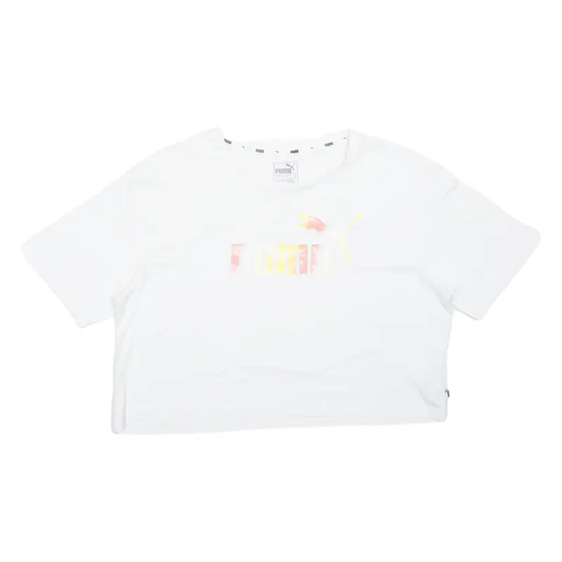 PUMA Cropped T-Shirt White Short Sleeve Womens UK 14