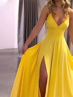 Women's Plain Criss Cross Backless Split Thigh Cami Formal Dress, Birthday Dresses, Elegant Tie Back Ruched Long Dress for Pa...