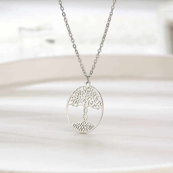 Elegant Stainless Steel Hollow Life Tree Pendant for Women's Daily Wear.