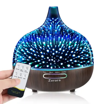 Zorara 550ml Humidifier, Aroma Diffuser, 3D Glass Ultrasonic Aromatherapy Humidifier with 7 Different Colors Changing LED Lig...