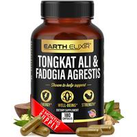 Earth Elixir Tongkat Ali & Fadogia Agrestis Dietary Supplement - Supports Energy, Well-Being, and Strength - 180 Capsules