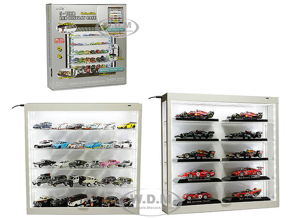 Showcase Wall Mount 5 Tier Display Case White with White Back Panel \