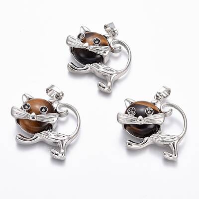 Natural Tiger Eye Kitten Pendants