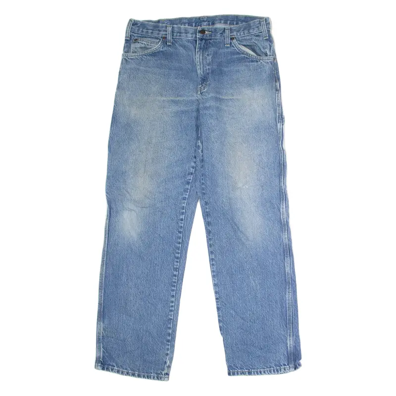 DICKIES Carpenter Mens Jeans Blue Regular Straight Stone Wash W34 L32