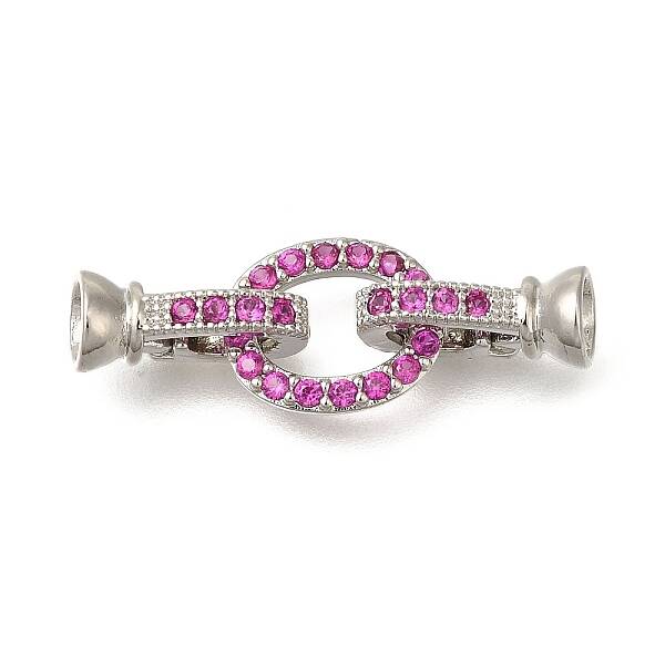 Rack Plating Oval Brass Micro Pave Cubic Zirconia Fold Over Clasps
