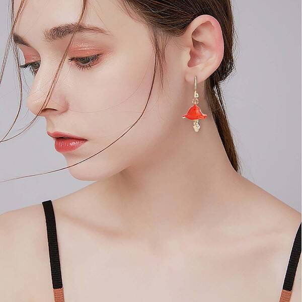 Enamel Mushroom Dangle Stud Earrings