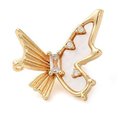 Brass Micro Pave Clear Cubic Zirconia with Natural Shell Fold Over Clasps