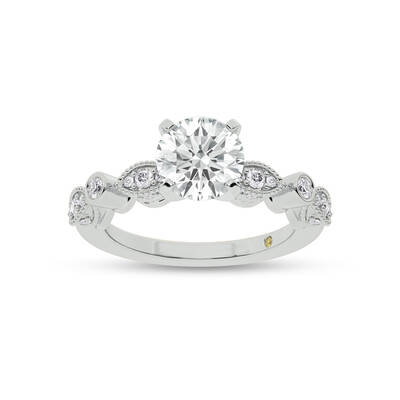 Arcan Vintage Inspired Bezel and Pavé Set Round Lab Diamond Engagement Ring | 14K White Gold 2 7/8 CT. TW.