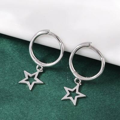 Star 925 Sterling Silver Hoop Earrings for Women