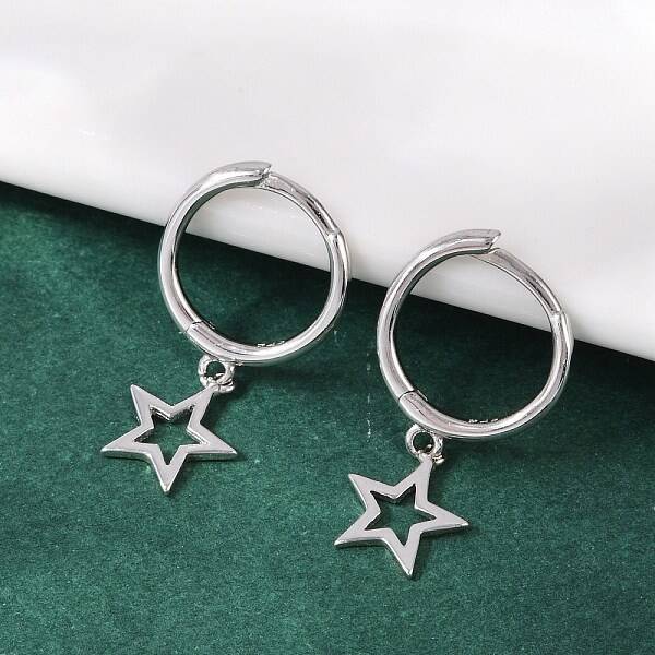 Star 925 Sterling Silver Hoop Earrings for Women