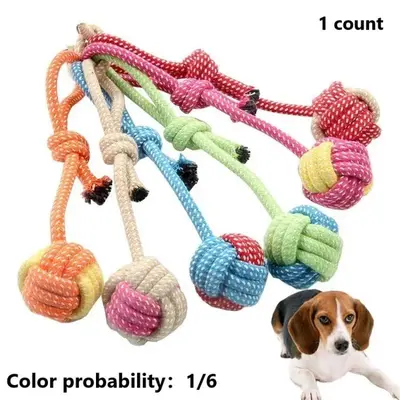 Random Color Dog Bite Rope Toy, Durable Pet Teeth Cleaning Ball, Toy, Tooth Cleaning Rope Knot Toy Ball, Indoor and Outdoor I...