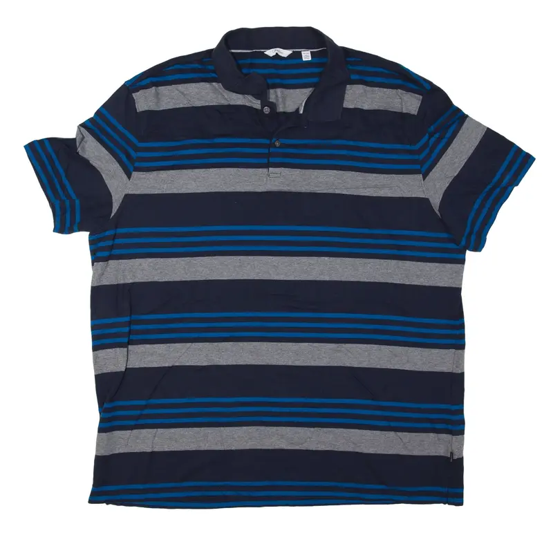 CALVIN KLEIN Polo Shirt Blue Striped Short Sleeve Mens 2XL