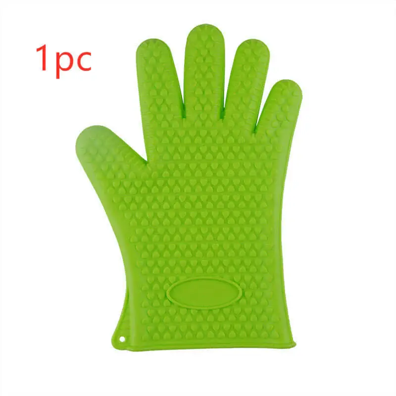 Food Grade Silicone Heat Resistant BBQ Gloves | Color: Green | quantity: 1pc