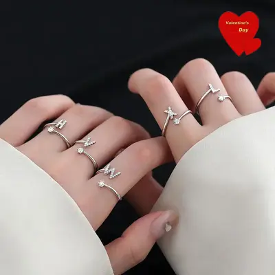 1 Piece Letter rings, Adjustable size, Initial rings for female, Daily wear,couple rings,Non-allergenic material,Mother's Day...