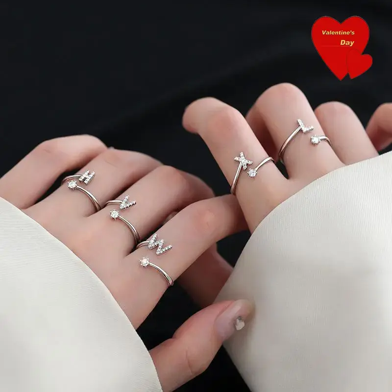 1 Piece Letter rings, Adjustable size, Initial rings for female, Daily wear,couple rings,Non-allergenic material,Mother's Day...