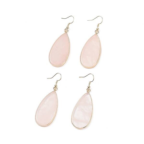 Natural Rose Quartz Teardrop Dangle Earrings