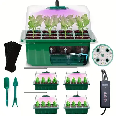 Self-Watering Seed Starter Tray Kit with Grow Light and Humidity Dome,3 Color Growing Light,5-Pack 60-Cell Plant Seedling Tra...