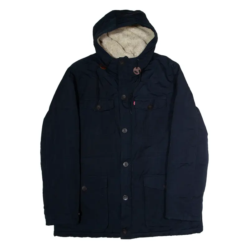 LEVI'S Mens Parka Coat Blue Canvas Hooded 2XL
