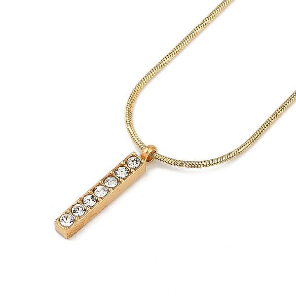 PVD Vacuum Plating 304 Stainless Steel Crystal Rhinestone Rectangle Pendant Round Snake Chain Necklaces for Women