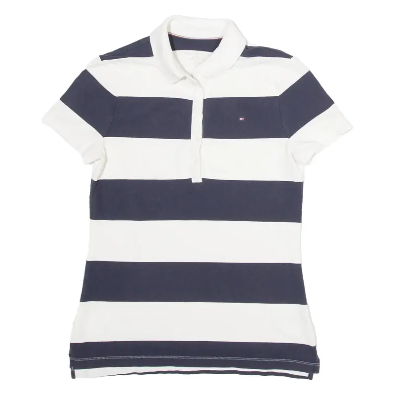TOMMY HILFIGER Womens Polo Shirt White Striped S