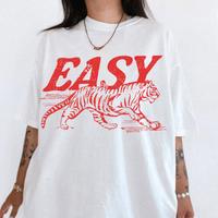 Easy Tiger Tee Unisex Tshir, Vintage Inspired Shirt Trendy Tiger T Shirt Retro Festival Clothing Oversized Tee Boho Hippie Cl...