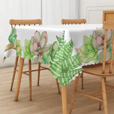 Green Succulent Plants White Rectangle Tablecloth - Aperturee