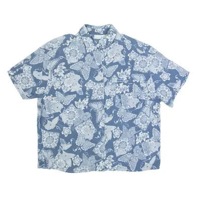 ULLA POPLUM Mens Hawaiian Shirt Blue Floral L