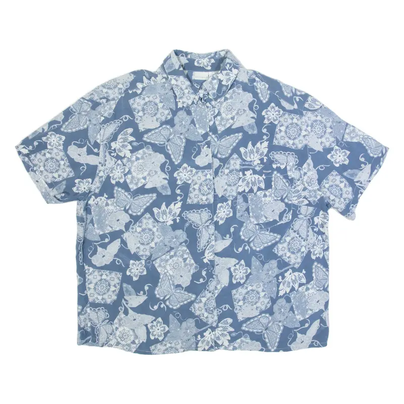 ULLA POPLUM Mens Hawaiian Shirt Blue Floral L