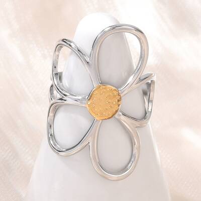 304 Stainless Steel Hollow Flower Open Cuff Rings