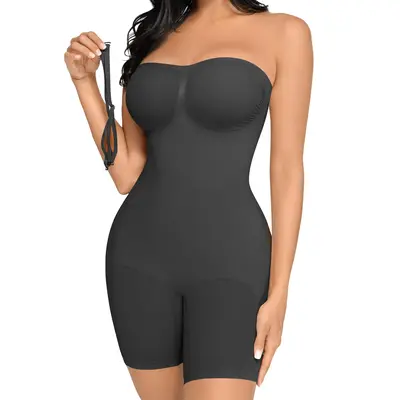 FeelinGirl #LiveStream Strapless Shapewear OutdoorFun Tummy Control Bodysuit Seamless Sculpt Shortie with Removable Womensw...