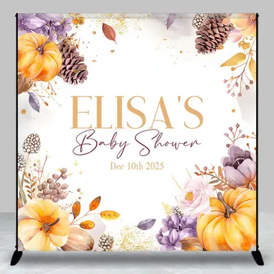 Aperturee Pinecone Floral Pumpkin Custom Baby Shower Backdrop - Aperturee