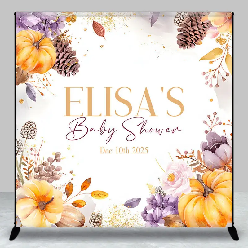 Aperturee Pinecone Floral Pumpkin Custom Baby Shower Backdrop - Aperturee