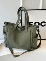 Women's Summer 2025 Plain Corduroy Tote Bag, Large Capacity Student Class Shoulder Bag, Solid Color Pocket Design Crossbody T...