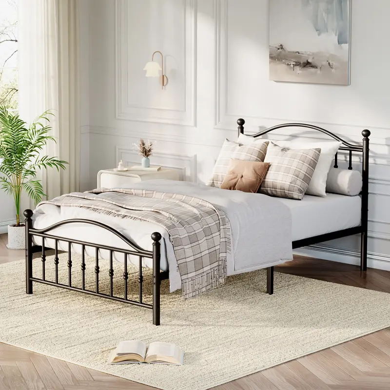 Garvee Sturdy Metal Bed Frame – Victorian Headboard & Footboard – Heavy Duty Platform – Underbed Storage – Noise-Free...
