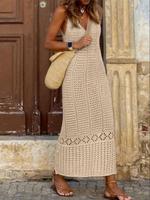 Women's Plain Hollow Out V Neck Tank Dress, Casual Basic Sleeveless Long Cover Up Dress for Summer, Ladies Clothes for Beach ...