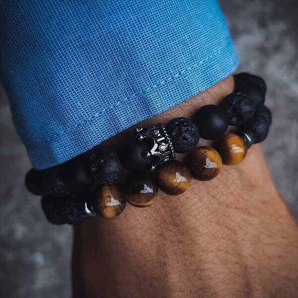 Fashion Retro Black Matte Bracelet Set with Zircon Crown