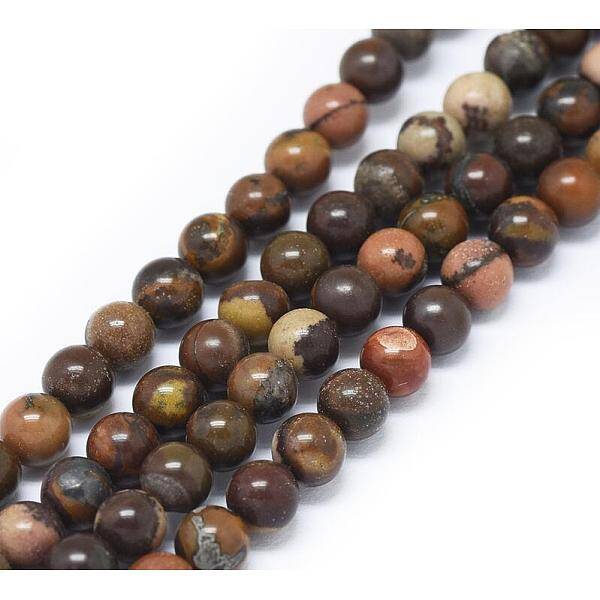 Natural Chinese Writing Stone Round Bead Strands