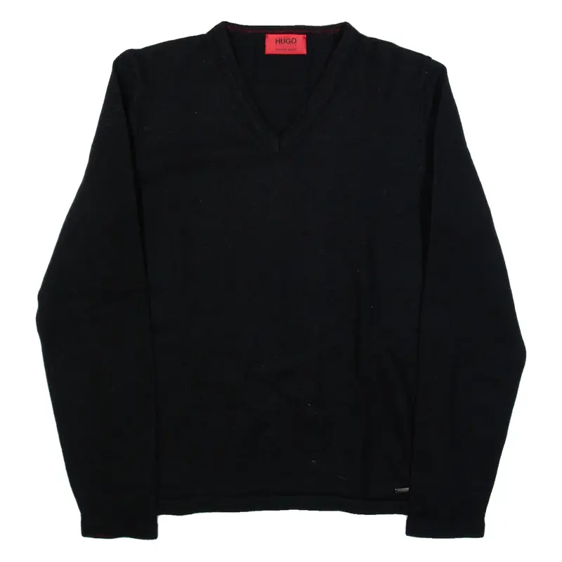 HUGO BOSS Womens Jumper Black V-Neck Tight Knit Wool M