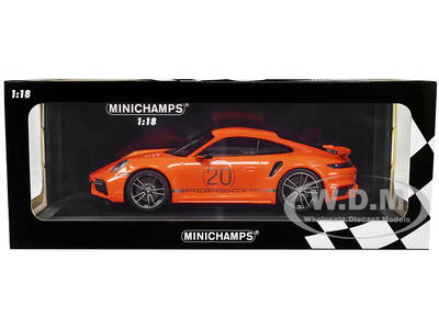 2021 Porsche 911 Turbo S with SportDesign Package 20 Orange with Silver Stripes Limited Edition to 504 pieces Worldwide 1/18 ...