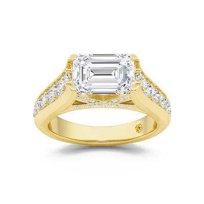 Astra Graduated Pavé Set Emerald Cut Lab Grown Diamond Engagement Ring | 14K Yellow Gold 3 CT. TW.