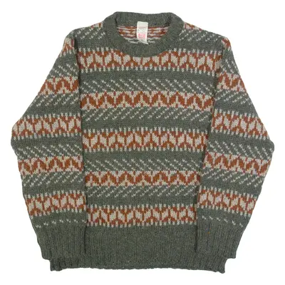 ST.MICHAEL Mens Patterned Jumper Green Crazy Pattern Chunky Knit Wool XL