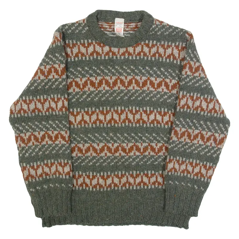 ST.MICHAEL Mens Patterned Jumper Green Crazy Pattern Chunky Knit Wool XL